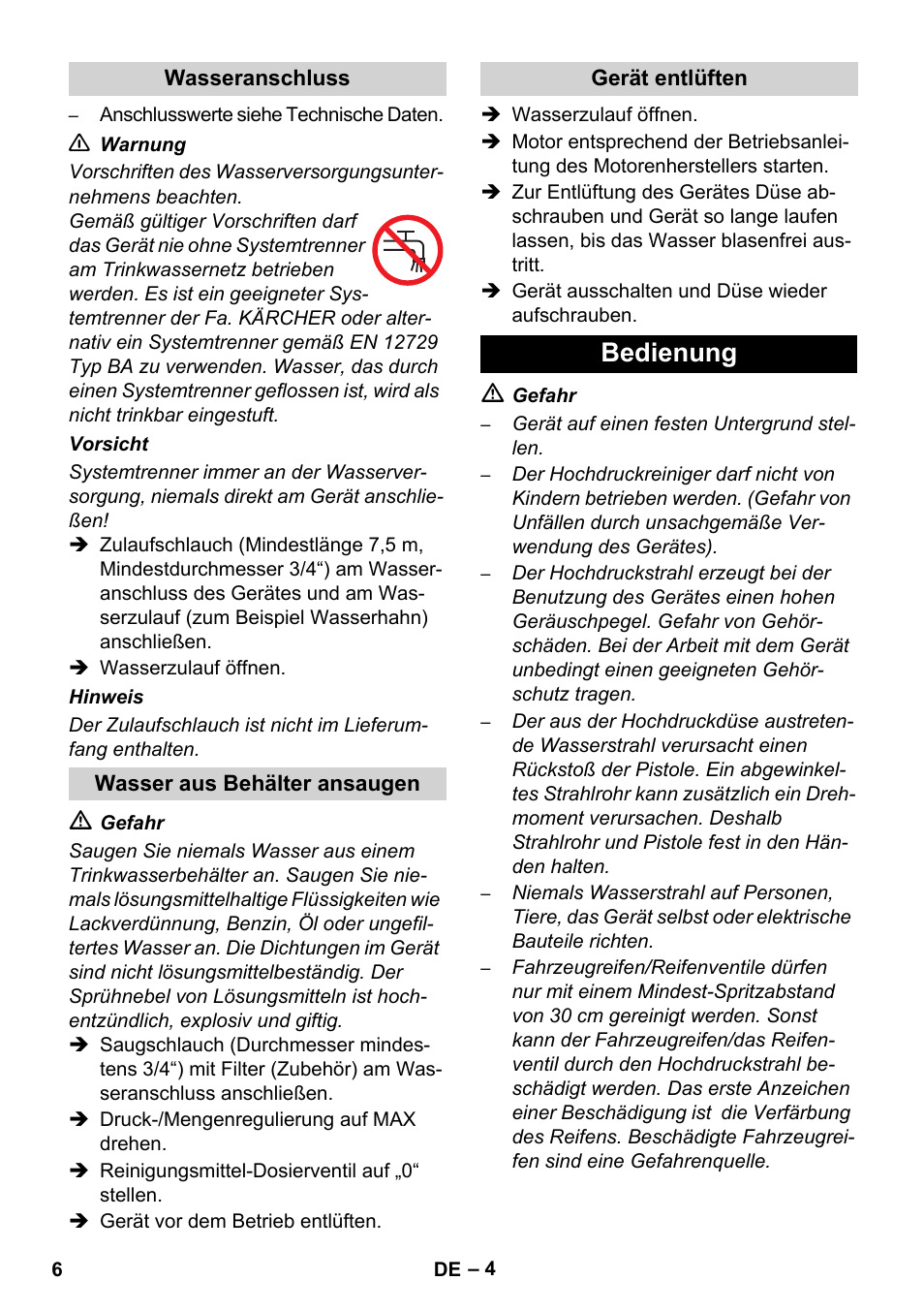 Bedienung | Karcher HD 1040 B Cage User Manual | Page 6 / 264