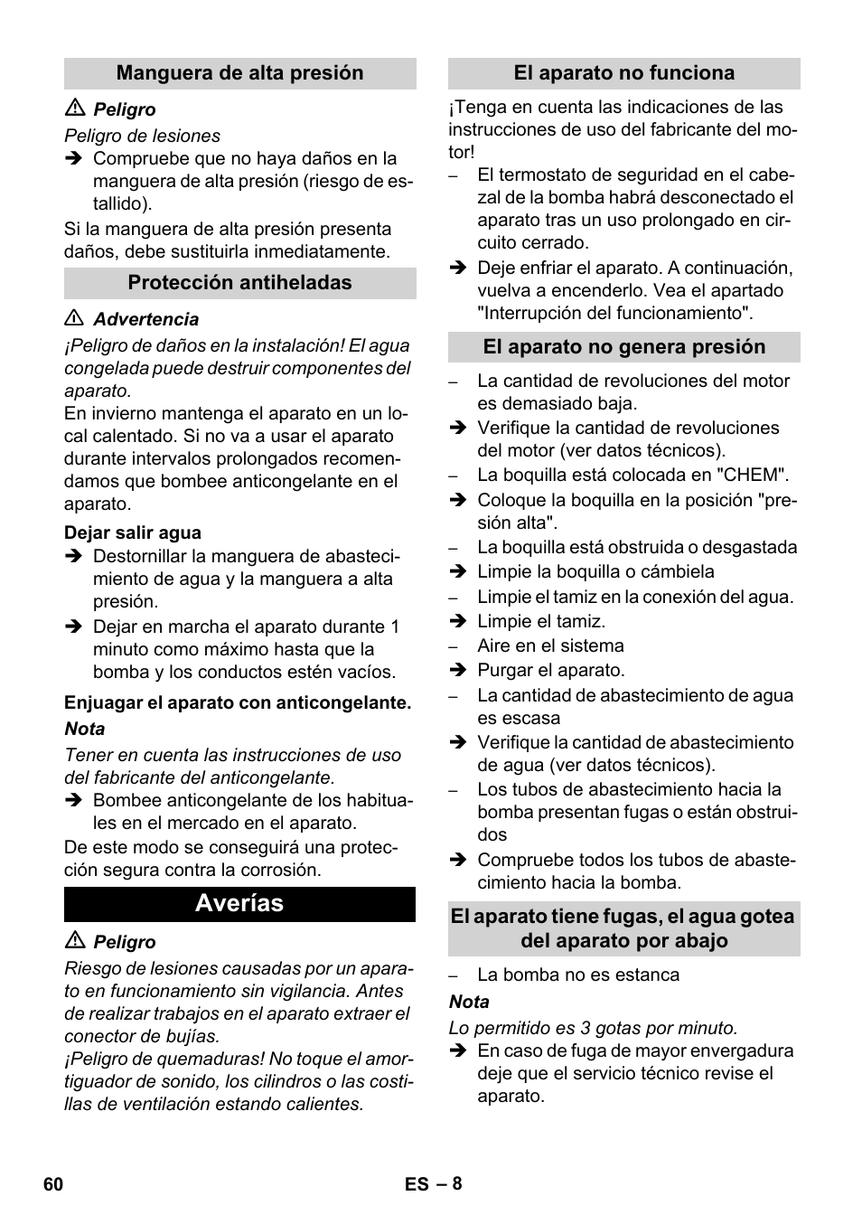 Averías | Karcher HD 1040 B Cage User Manual | Page 60 / 264