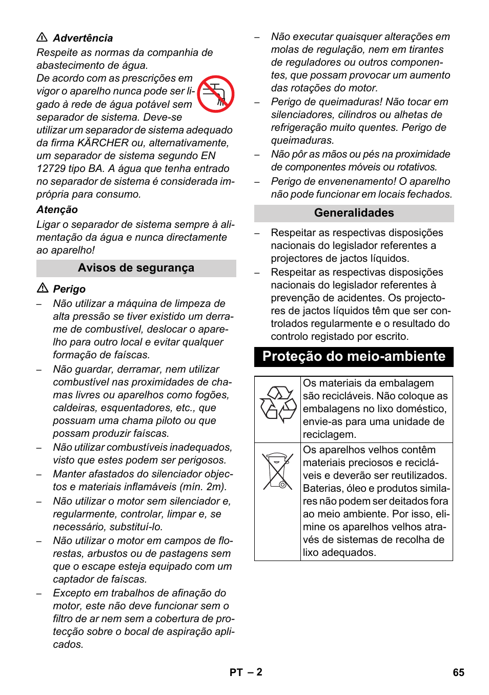 Proteção do meio-ambiente | Karcher HD 1040 B Cage User Manual | Page 65 / 264