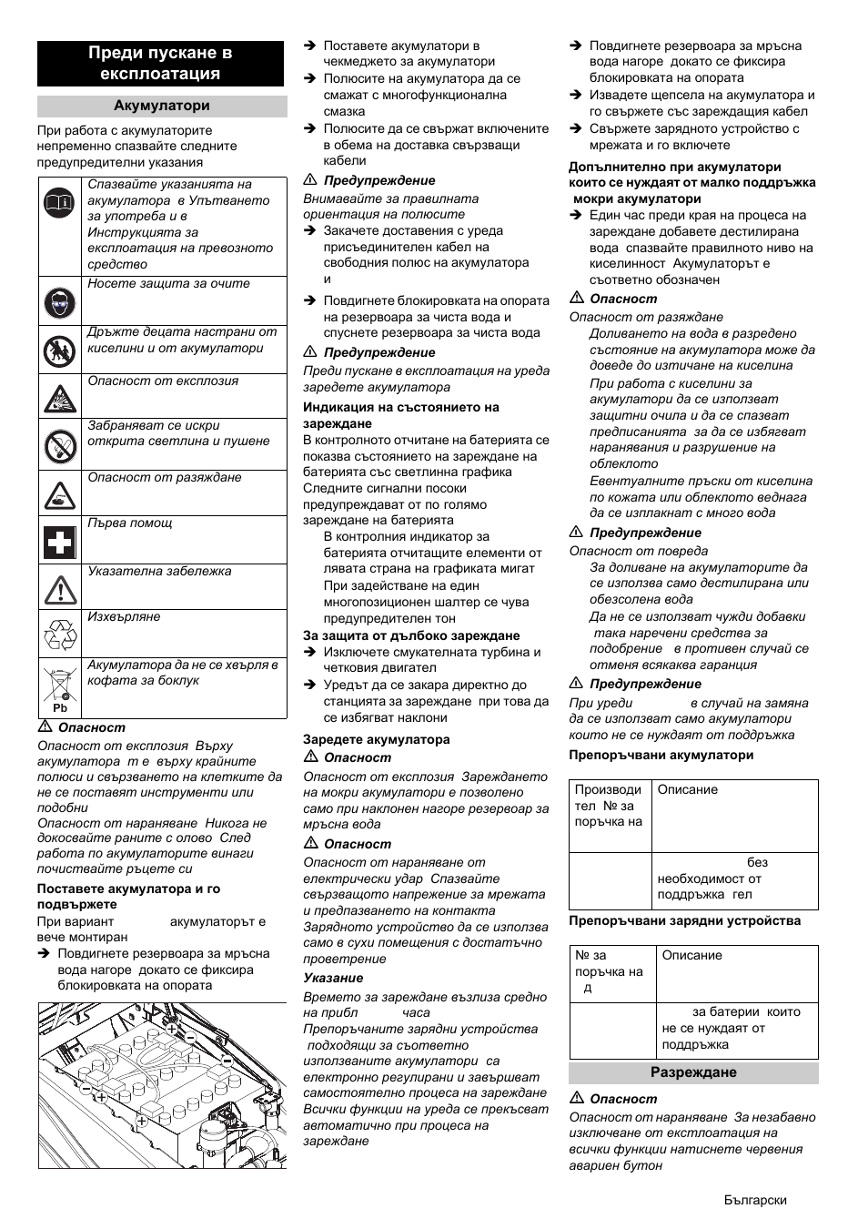 Преди пускане в експлоатация | Karcher BRC 50-70 W Bp User Manual | Page 173 / 209