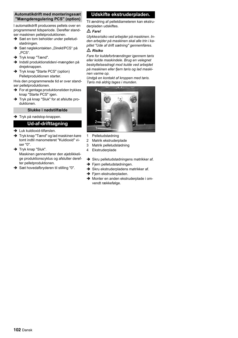 Ud-af-drifttagning udskifte ekstruderpladen | Karcher IP 120 User Manual | Page 102 / 157