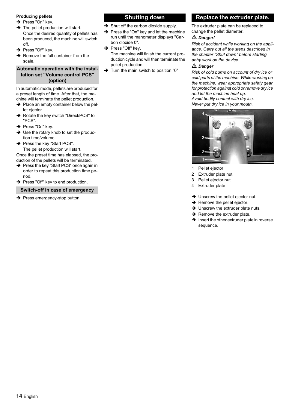 Shutting down replace the extruder plate | Karcher IP 120 User Manual | Page 14 / 157