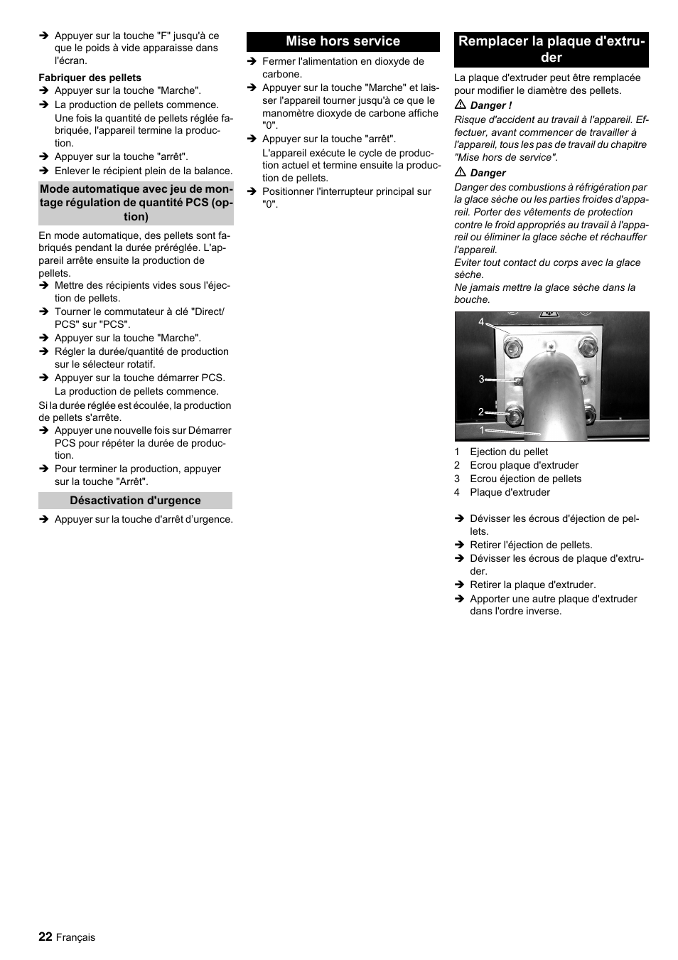 Mise hors service remplacer la plaque d'extru- der | Karcher IP 120 User Manual | Page 22 / 157