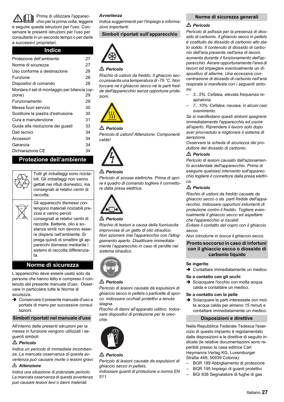 Indice protezione dell’ambiente, Norme di sicurezza | Karcher IP 120 User Manual | Page 27 / 157