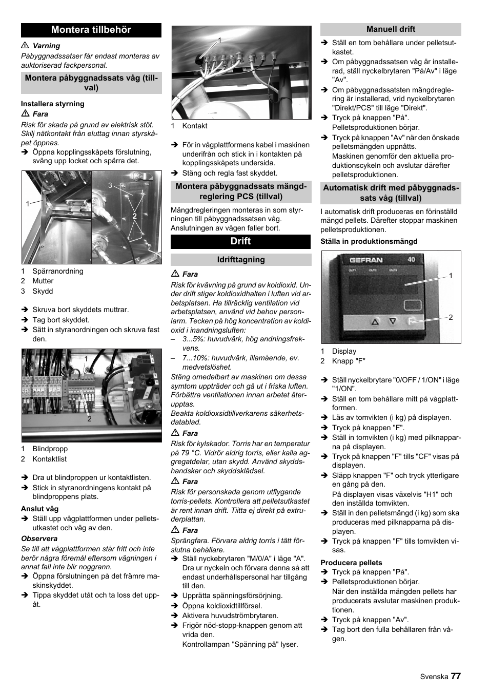 Montera tillbehör, Drift | Karcher IP 120 User Manual | Page 77 / 157