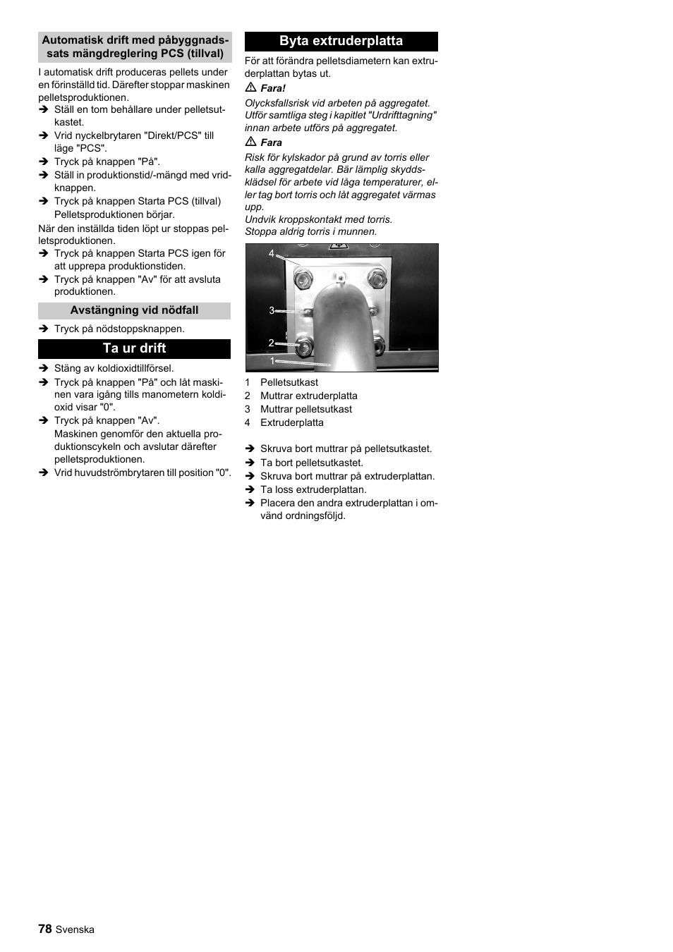 Ta ur drift byta extruderplatta | Karcher IP 120 User Manual | Page 78 / 157