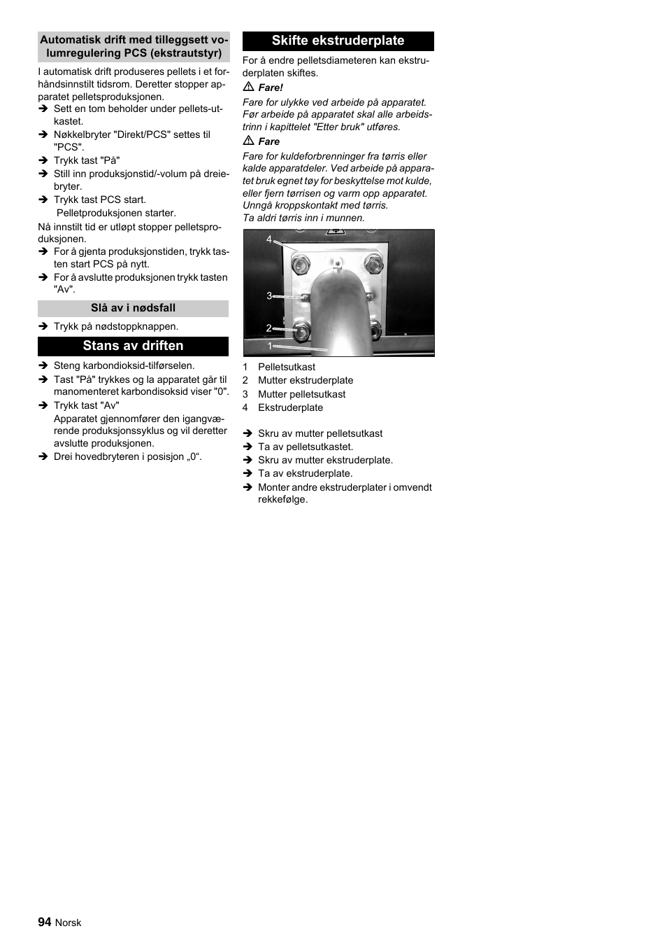 Stans av driften skifte ekstruderplate | Karcher IP 120 User Manual | Page 94 / 157