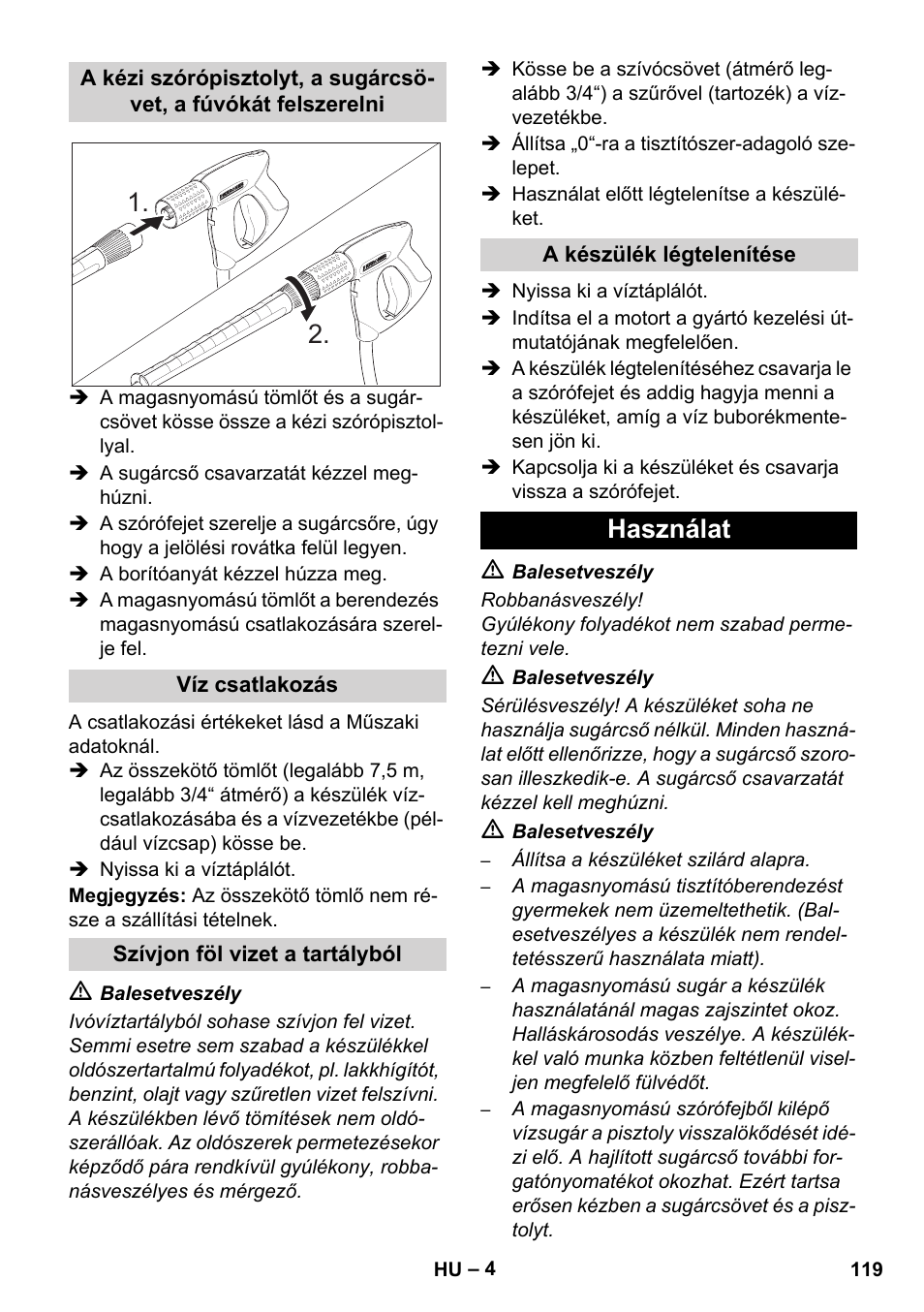 Használat | Karcher HD 1050 B User Manual | Page 119 / 276