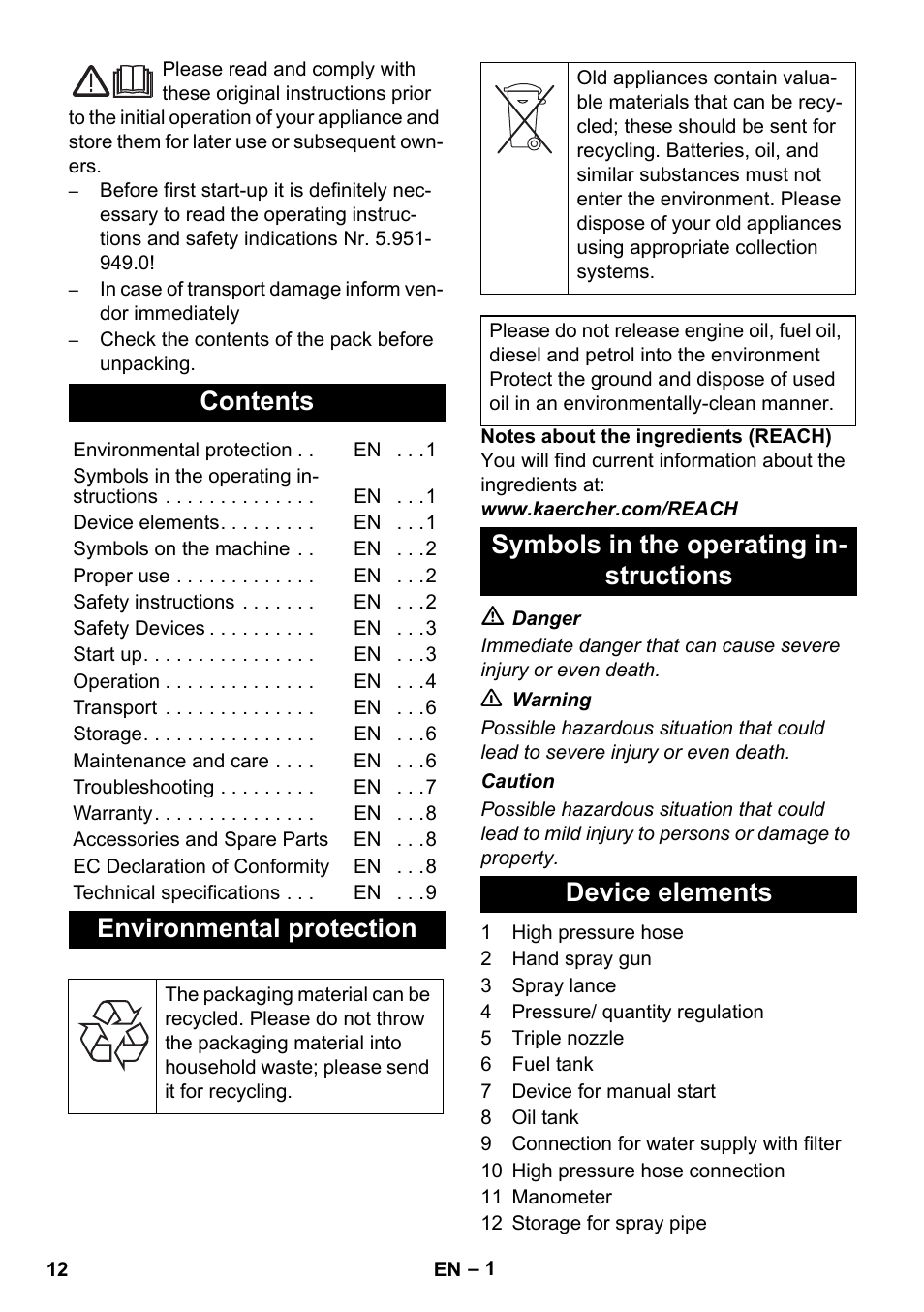 Karcher HD 1050 B User Manual | Page 12 / 276