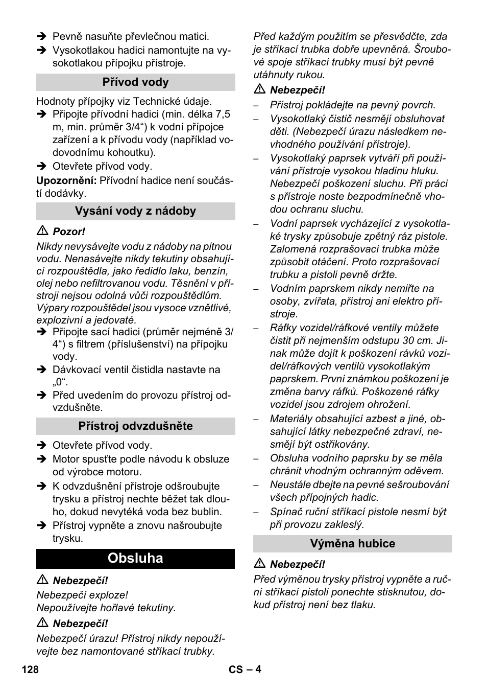 Obsluha | Karcher HD 1050 B User Manual | Page 128 / 276