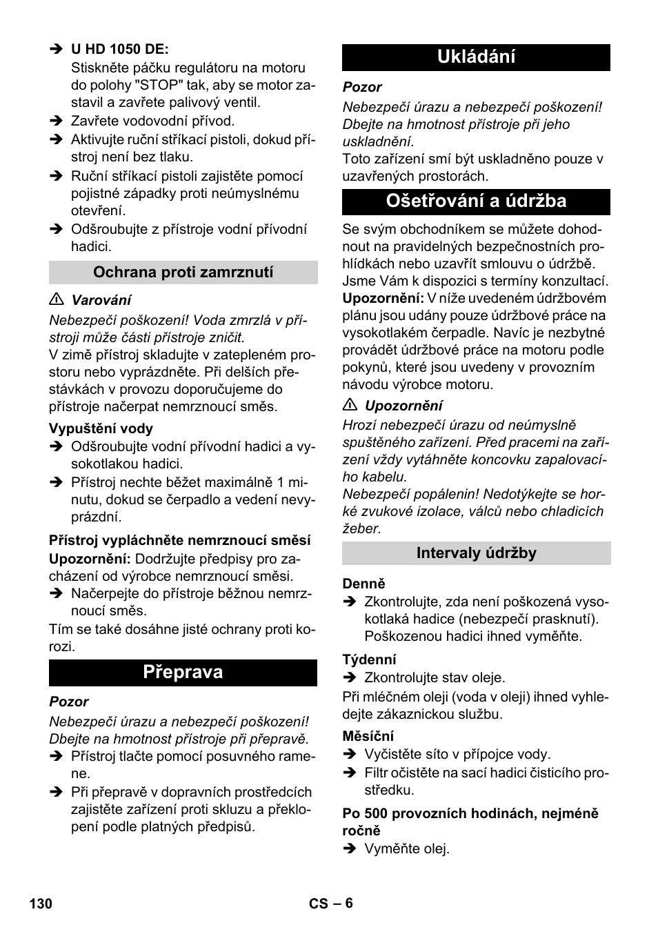 Přeprava ukládání ošetřování a údržba | Karcher HD 1050 B User Manual | Page 130 / 276