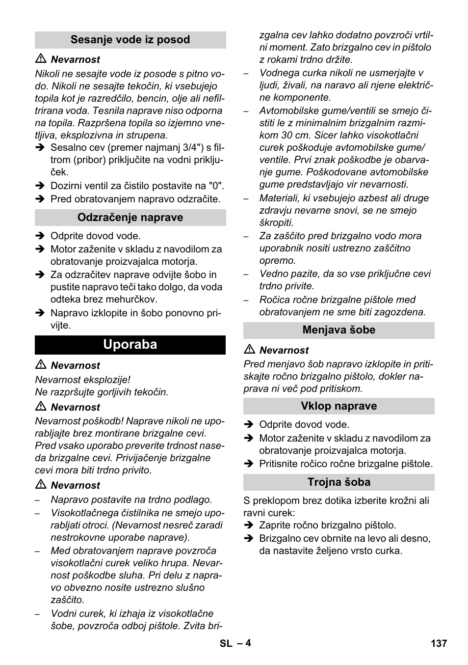 Uporaba | Karcher HD 1050 B User Manual | Page 137 / 276