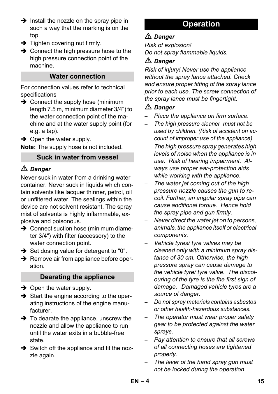 Operation | Karcher HD 1050 B User Manual | Page 15 / 276