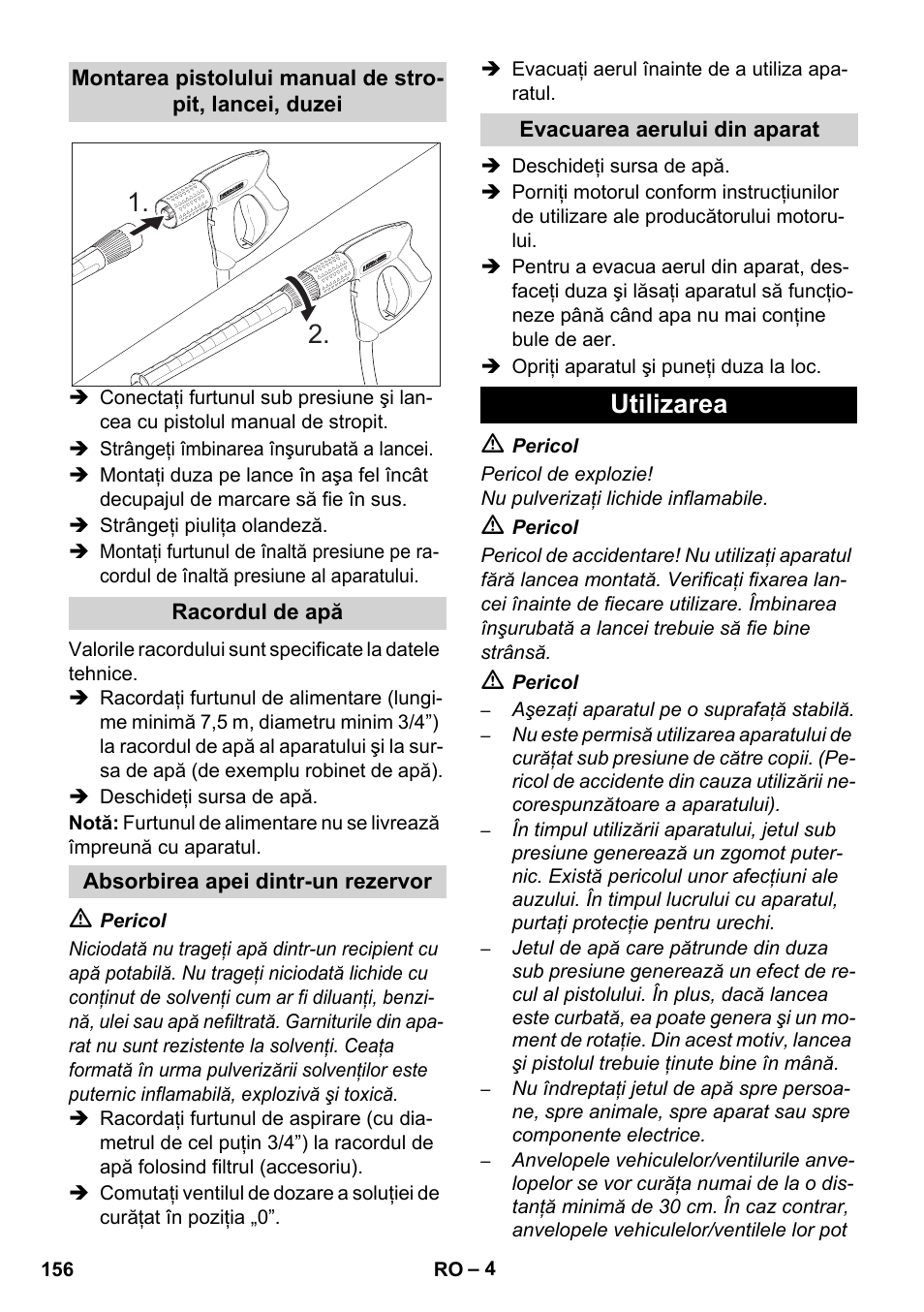 Utilizarea | Karcher HD 1050 B User Manual | Page 156 / 276