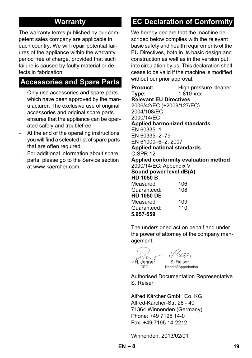 Karcher HD 1050 B User Manual | Page 19 / 276