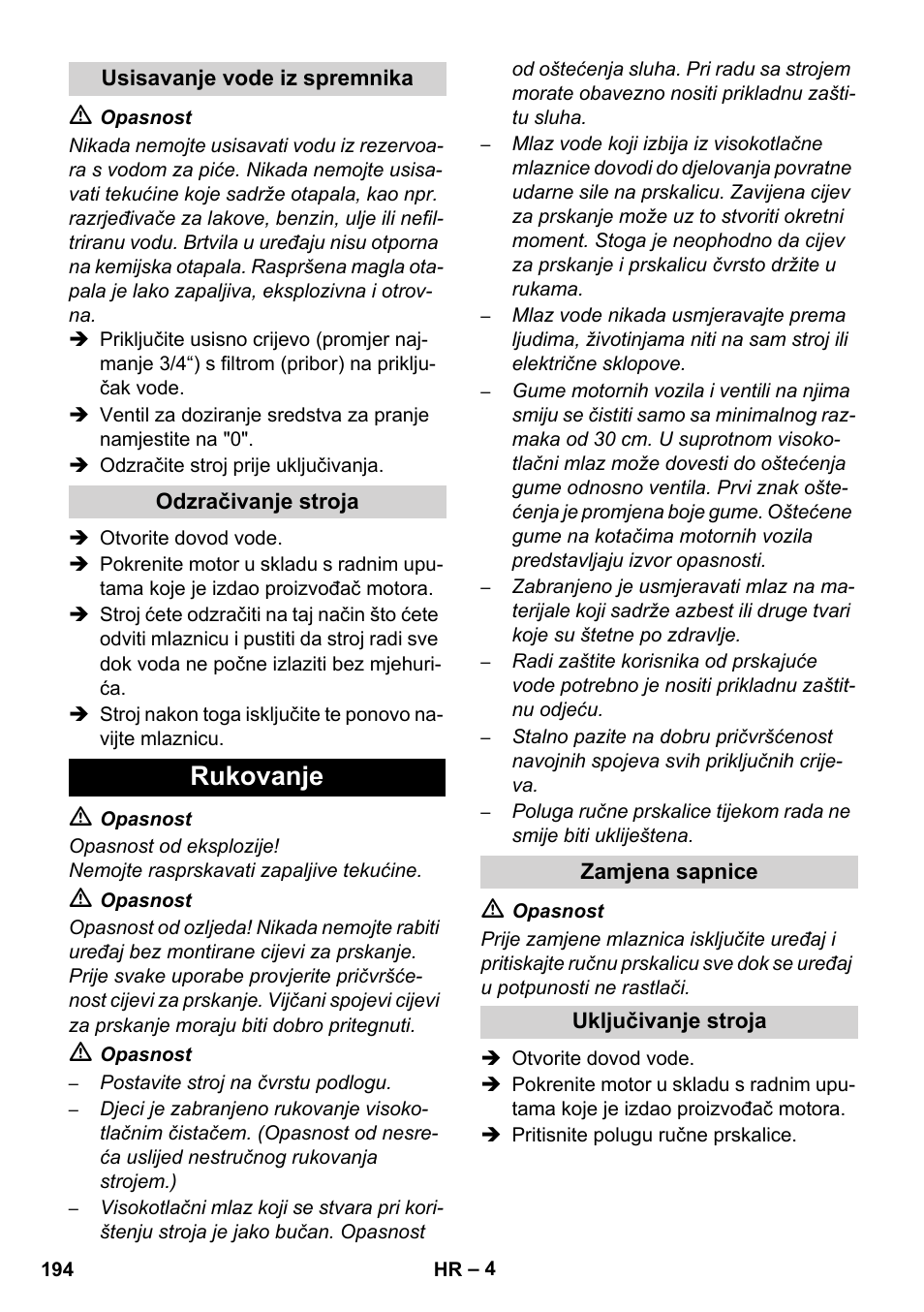 Rukovanje | Karcher HD 1050 B User Manual | Page 194 / 276