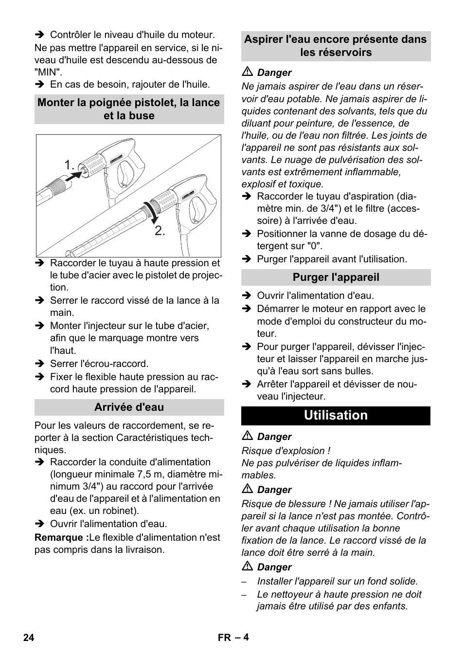 Utilisation | Karcher HD 1050 B User Manual | Page 24 / 276