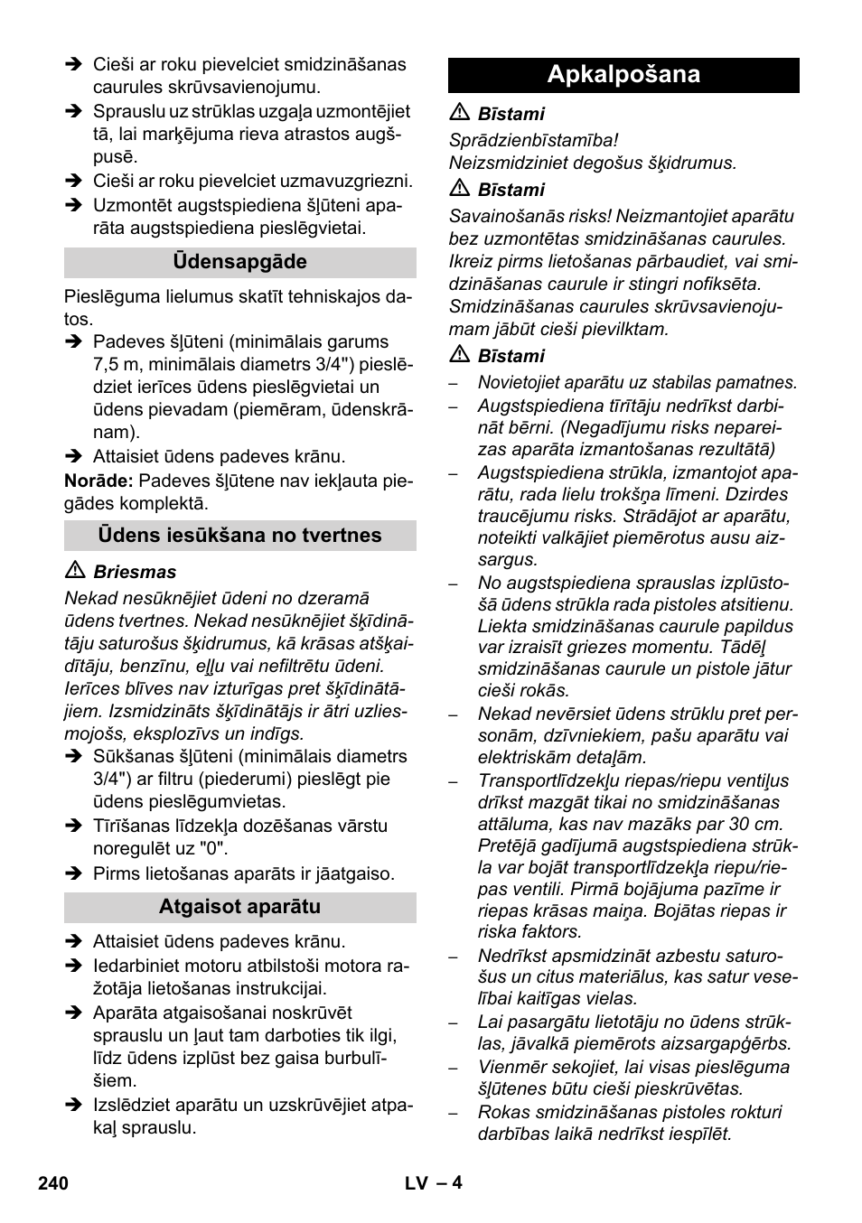 Apkalpošana | Karcher HD 1050 B User Manual | Page 240 / 276