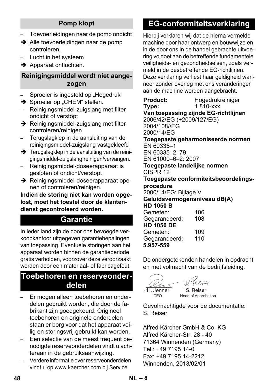 Karcher HD 1050 B User Manual | Page 48 / 276