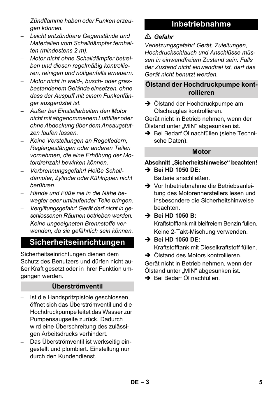 Sicherheitseinrichtungen, Inbetriebnahme | Karcher HD 1050 B User Manual | Page 5 / 276