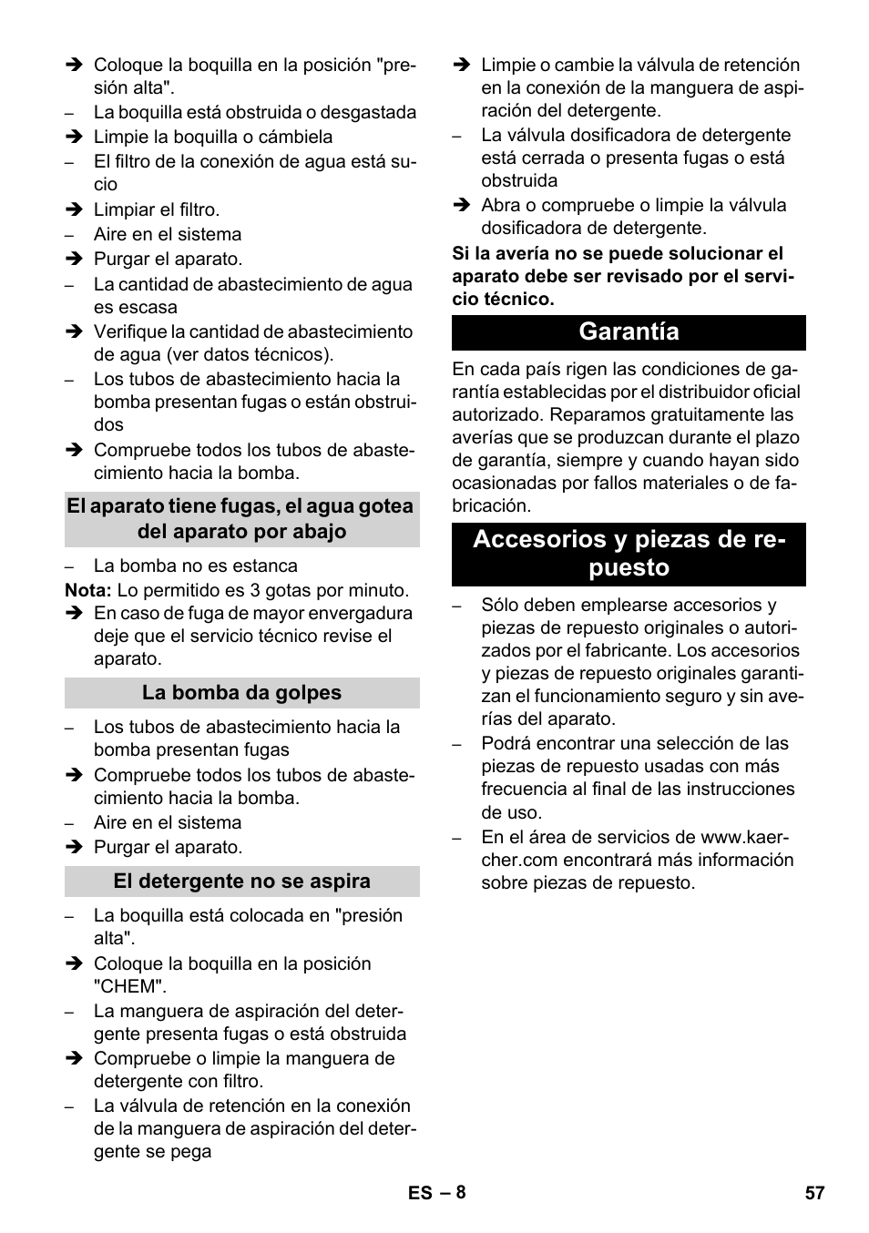 Garantía accesorios y piezas de re- puesto | Karcher HD 1050 B User Manual | Page 57 / 276