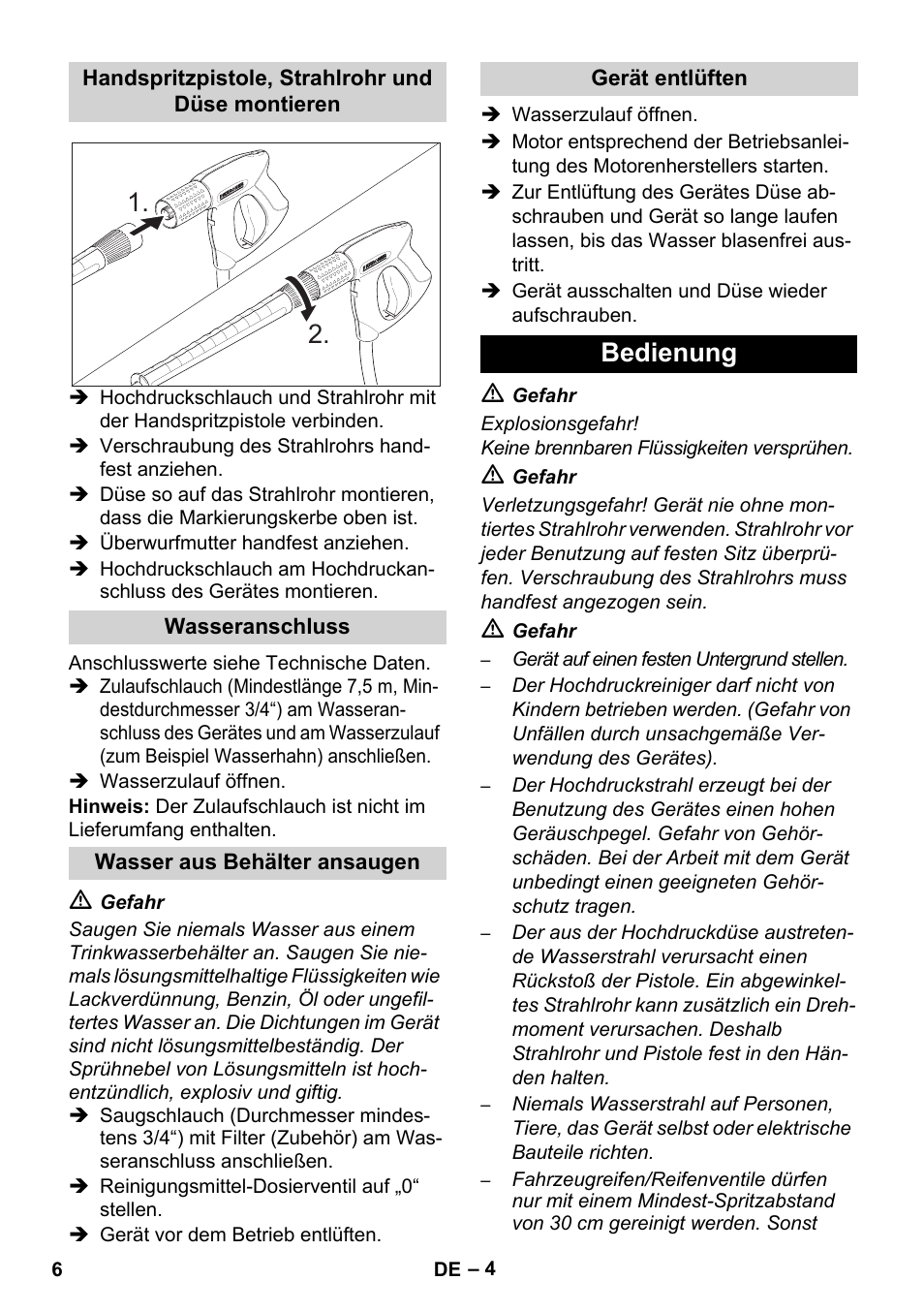 Bedienung | Karcher HD 1050 B User Manual | Page 6 / 276