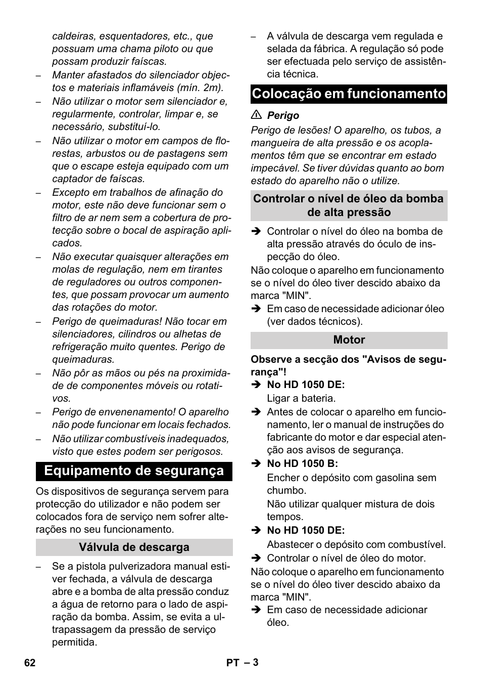 Equipamento de segurança, Colocação em funcionamento | Karcher HD 1050 B User Manual | Page 62 / 276