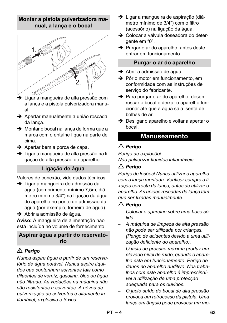 Manuseamento | Karcher HD 1050 B User Manual | Page 63 / 276