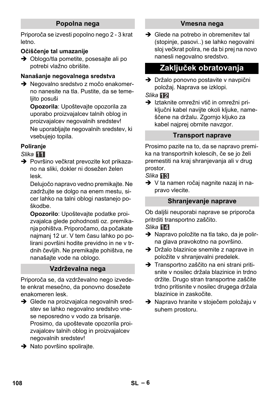 Zaključek obratovanja | Karcher FP 303 User Manual | Page 108 / 188