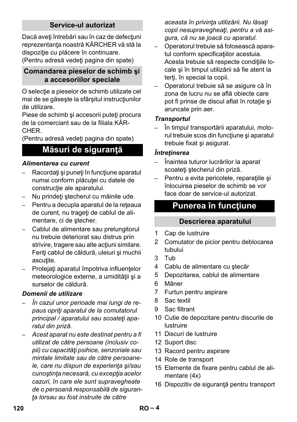 Măsuri de siguranţă punerea în funcţiune | Karcher FP 303 User Manual | Page 120 / 188