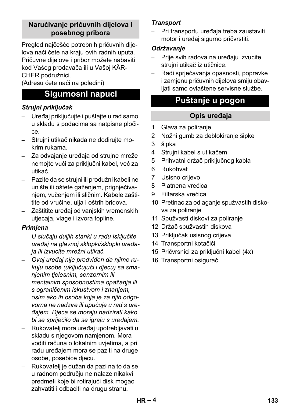 Sigurnosni napuci puštanje u pogon | Karcher FP 303 User Manual | Page 133 / 188