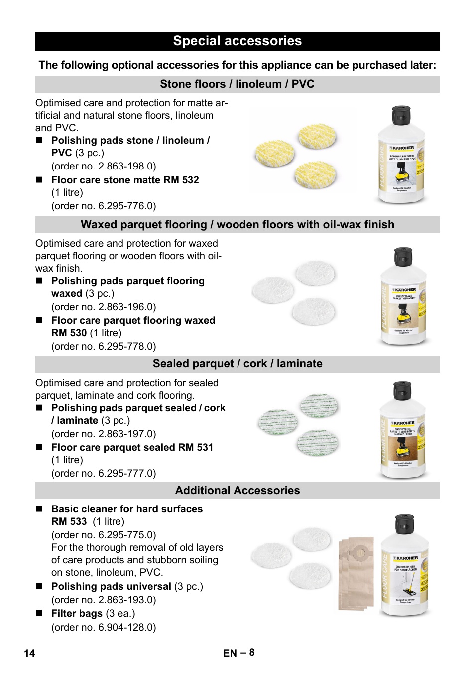 Special accessories | Karcher FP 303 User Manual | Page 14 / 188