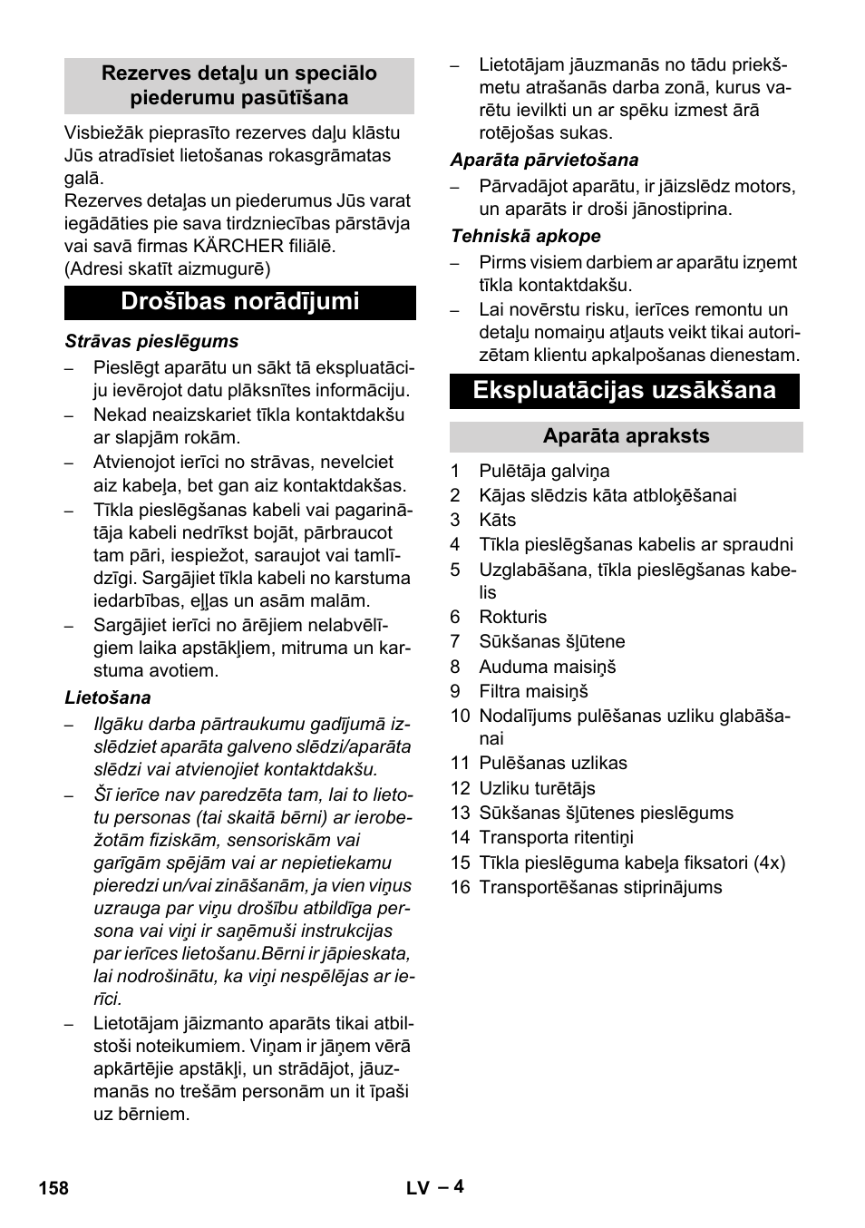 Drošības norādījumi ekspluatācijas uzsākšana | Karcher FP 303 User Manual | Page 158 / 188