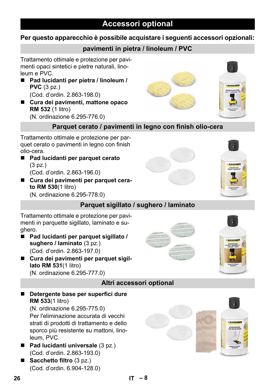 Accessori optional | Karcher FP 303 User Manual | Page 26 / 188