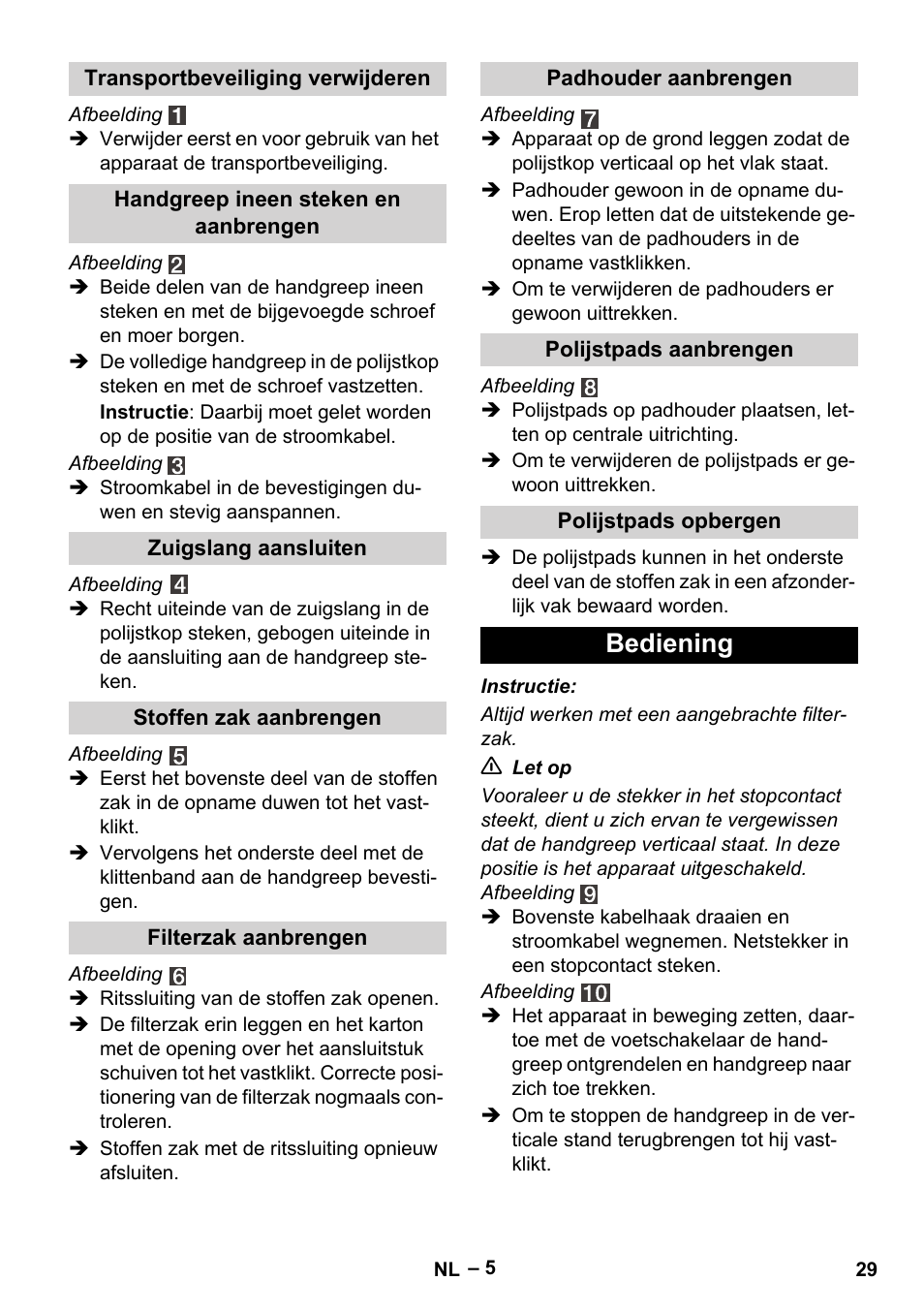 Bediening | Karcher FP 303 User Manual | Page 29 / 188