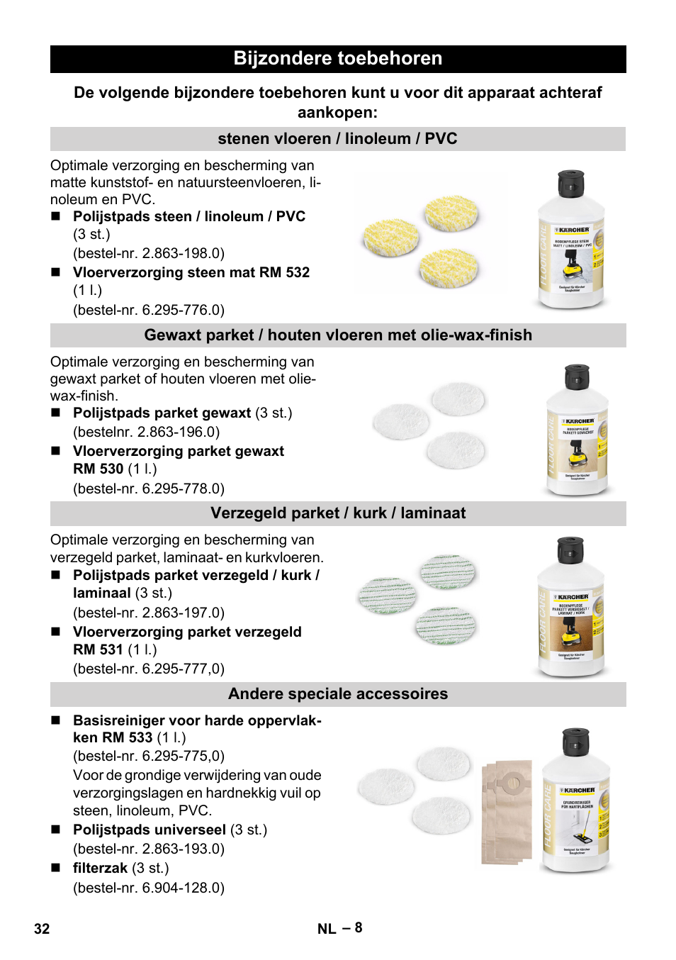 Bijzondere toebehoren | Karcher FP 303 User Manual | Page 32 / 188