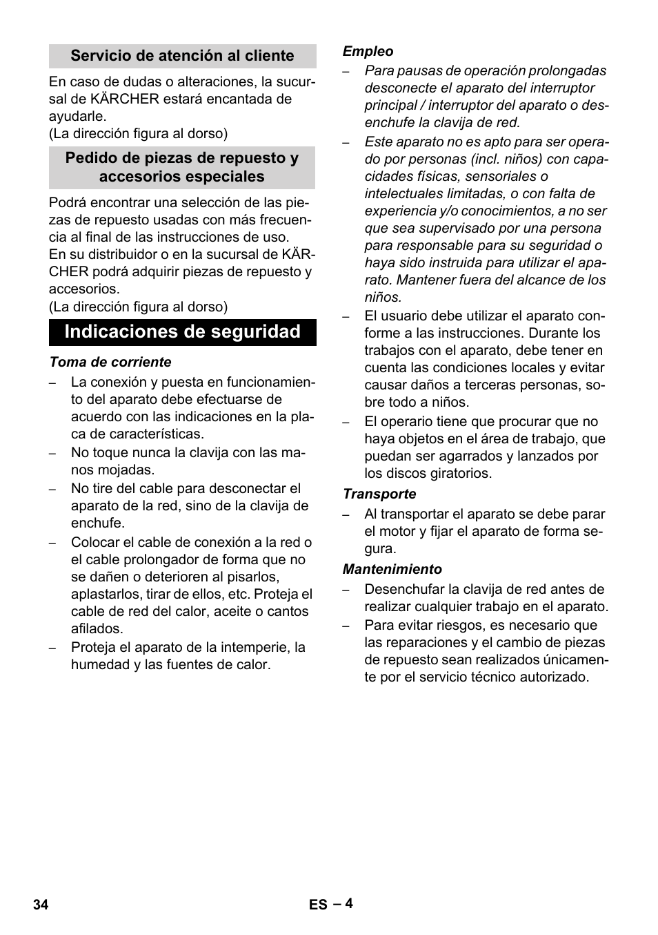 Indicaciones de seguridad | Karcher FP 303 User Manual | Page 34 / 188