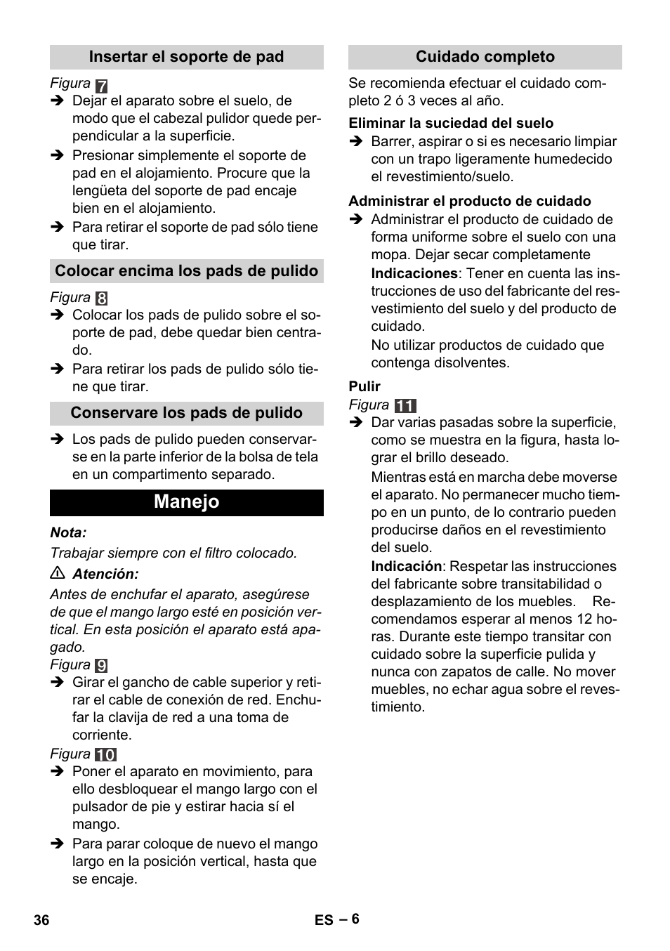 Manejo | Karcher FP 303 User Manual | Page 36 / 188