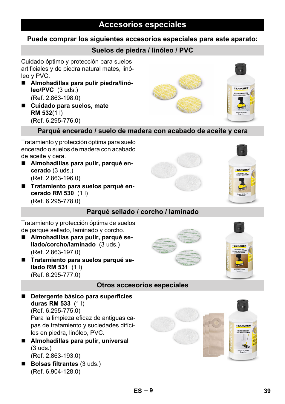 Accesorios especiales | Karcher FP 303 User Manual | Page 39 / 188