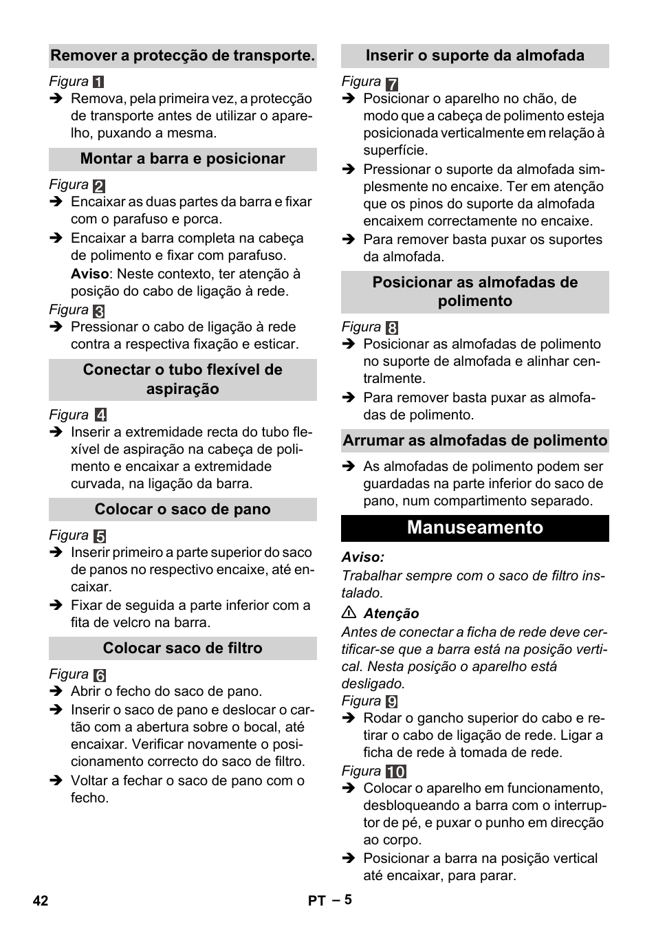 Manuseamento | Karcher FP 303 User Manual | Page 42 / 188