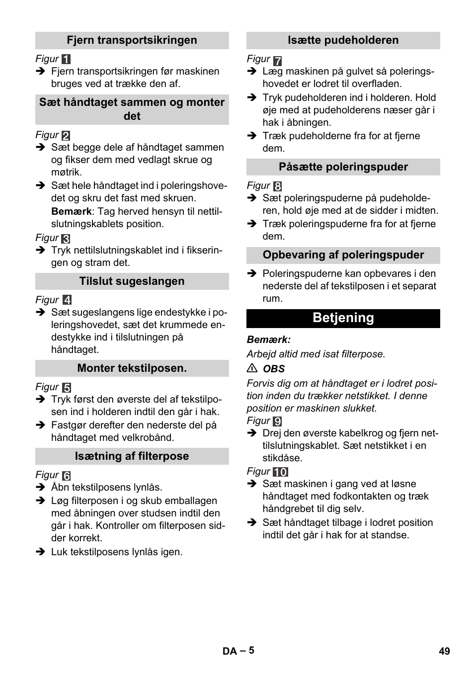 Betjening | Karcher FP 303 User Manual | Page 49 / 188