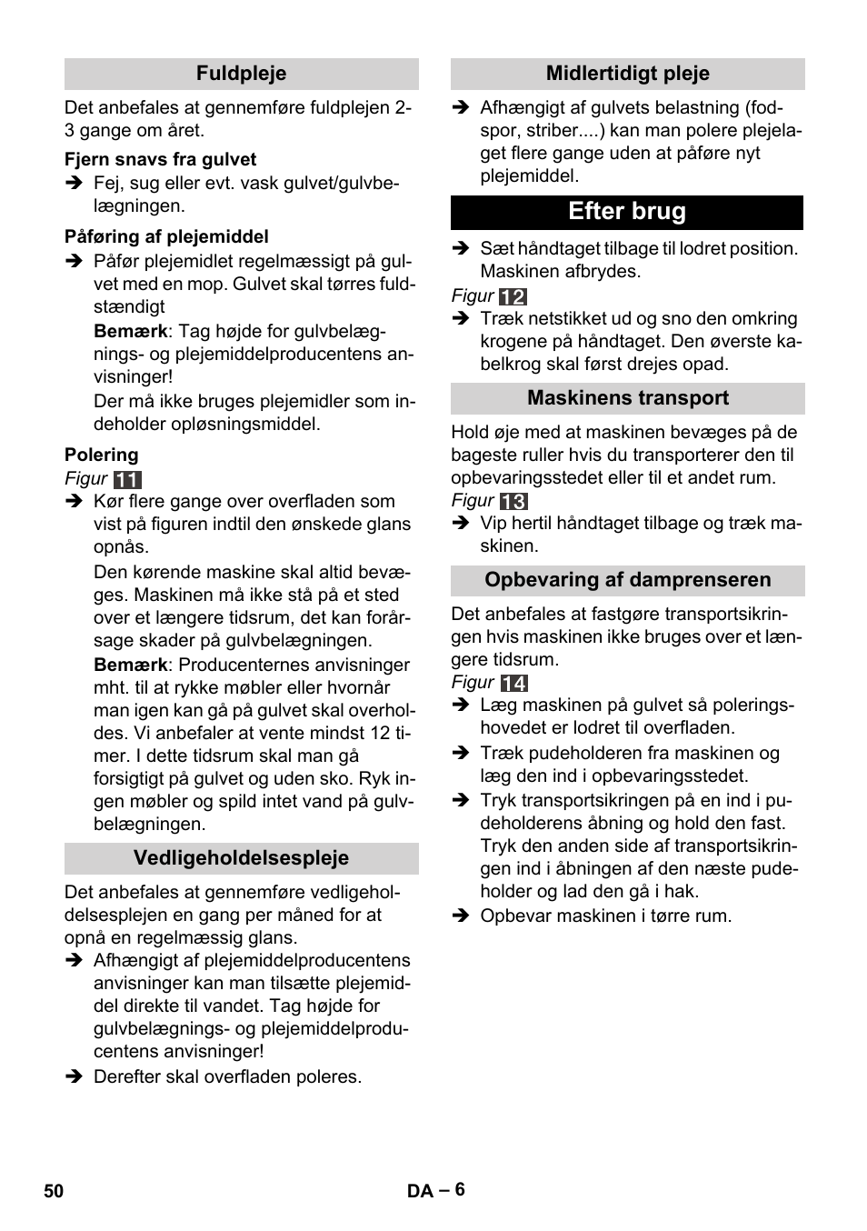 Efter brug | Karcher FP 303 User Manual | Page 50 / 188