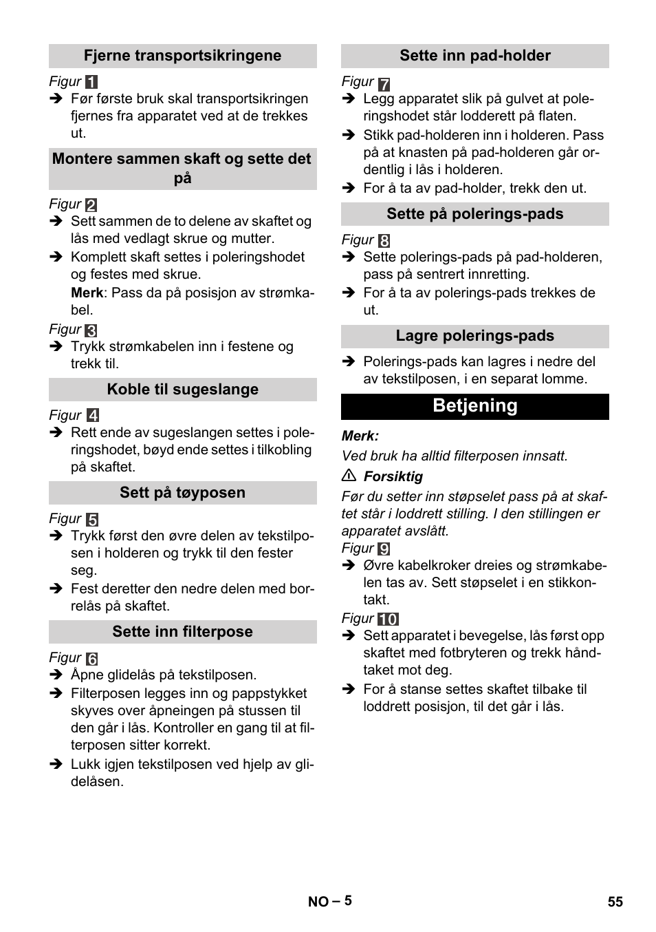 Betjening | Karcher FP 303 User Manual | Page 55 / 188