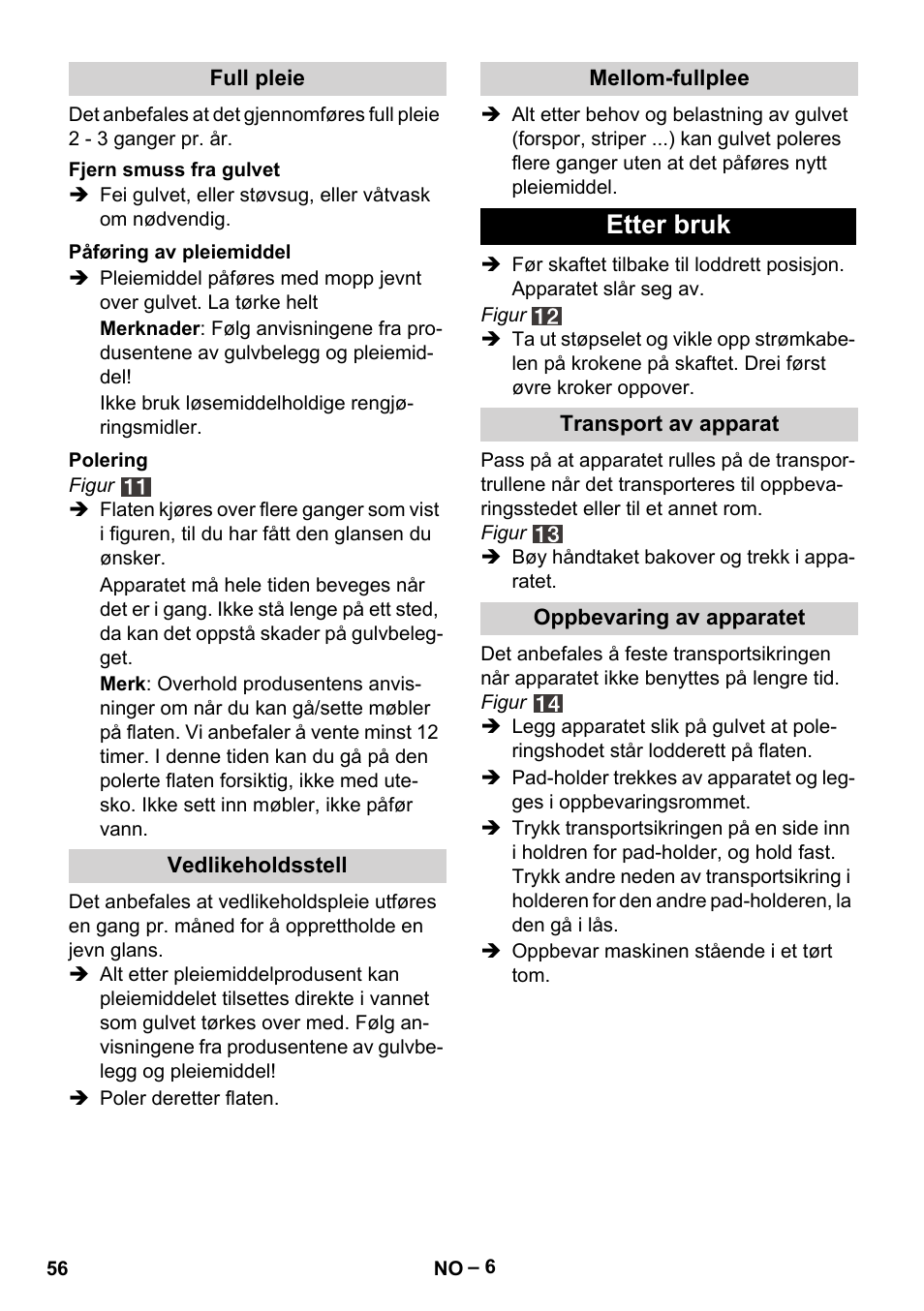 Etter bruk | Karcher FP 303 User Manual | Page 56 / 188