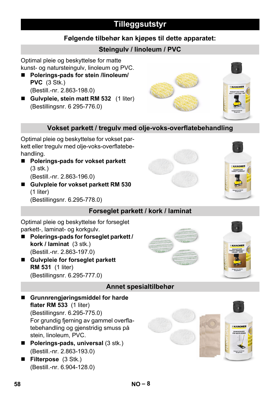 Tilleggsutstyr | Karcher FP 303 User Manual | Page 58 / 188