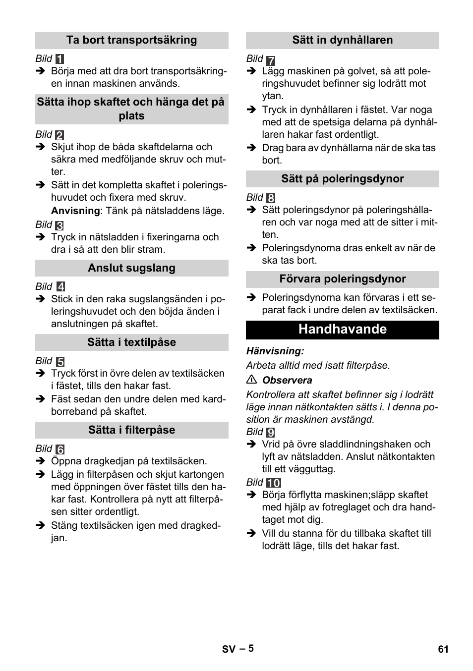 Handhavande | Karcher FP 303 User Manual | Page 61 / 188