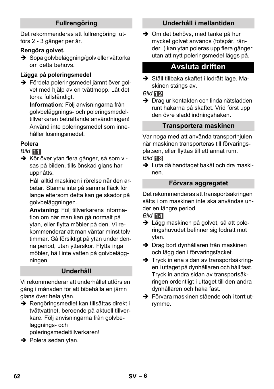 Avsluta driften | Karcher FP 303 User Manual | Page 62 / 188