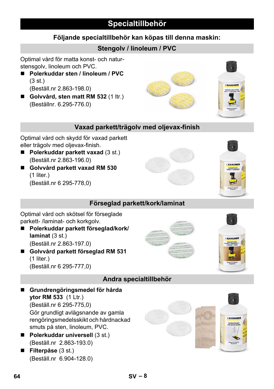 Specialtillbehör | Karcher FP 303 User Manual | Page 64 / 188