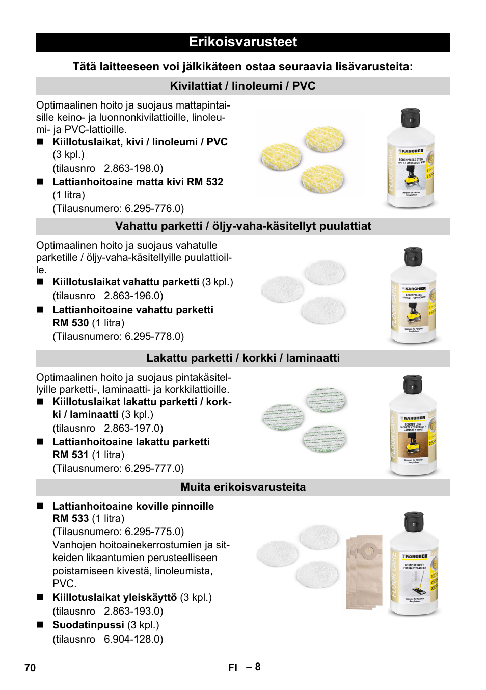 Erikoisvarusteet | Karcher FP 303 User Manual | Page 70 / 188