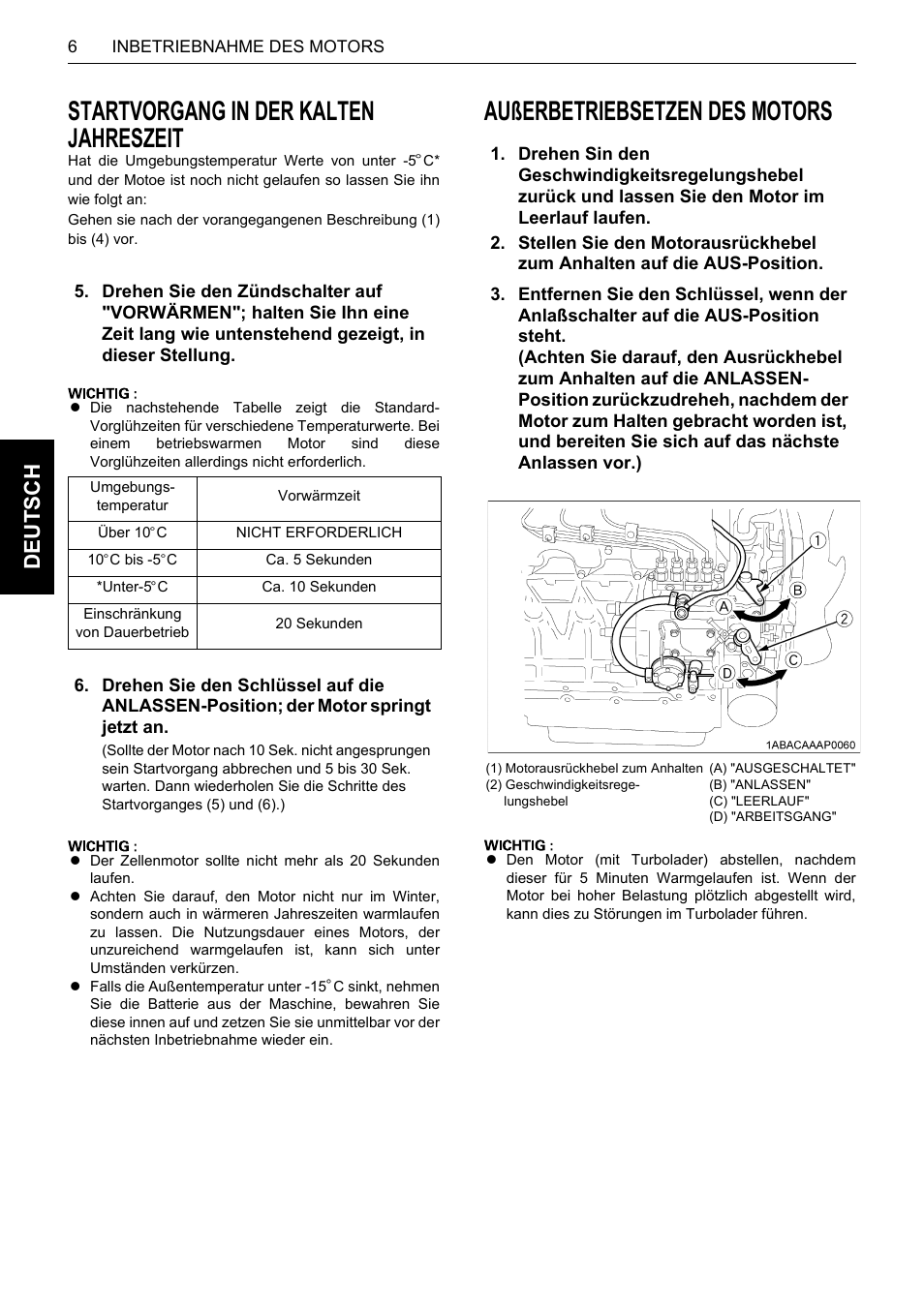 Startvorgang in der kalten jahreszeit, Außerbetriebsetzen des motors, De uts c h | Karcher HDS 13-80 De Tr1 User Manual | Page 114 / 244